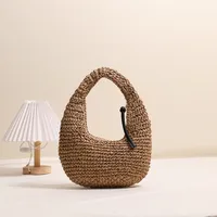 Women's Paper Solid Color Vacation Weave Hollow Dumpling Shape Zipper Straw Bag main image 2