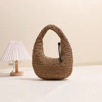 Women's Paper Solid Color Vacation Weave Hollow Dumpling Shape Zipper Straw Bag main image 3