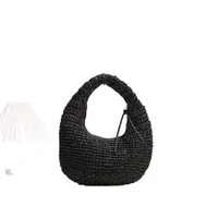 Women's Paper Solid Color Vacation Weave Hollow Dumpling Shape Zipper Straw Bag main image 5