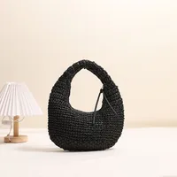 Women's Paper Solid Color Vacation Weave Hollow Dumpling Shape Zipper Straw Bag sku image 3