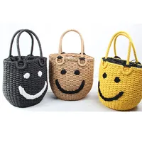 Women's Small Straw Smiley Face Vacation Weave Bucket String Bucket Bag main image 1