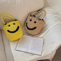 Women's Small Straw Smiley Face Vacation Weave Bucket String Bucket Bag main image 3