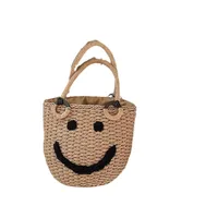 Women's Small Straw Smiley Face Vacation Weave Bucket String Bucket Bag main image 5