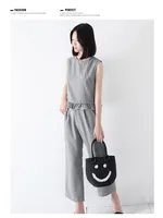 Women's Small Straw Smiley Face Vacation Weave Bucket String Bucket Bag sku image 1