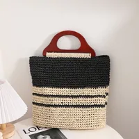 Women's Straw Color Block Stripe Vacation Weave Square Zipper Straw Bag main image 2