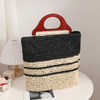 Women's Straw Color Block Stripe Vacation Weave Square Zipper Straw Bag main image 4