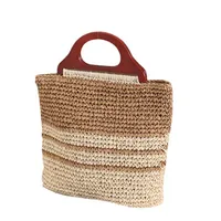 Women's Straw Color Block Stripe Vacation Weave Square Zipper Straw Bag main image 5
