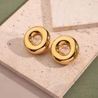 Casual Sweet Simple Style Round Stainless Steel Polishing Plating 18K Gold Plated Women's Earrings Necklace Jewelry Set main image 3