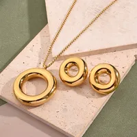 Casual Sweet Simple Style Round Stainless Steel Polishing Plating 18K Gold Plated Women's Earrings Necklace Jewelry Set main image 6
