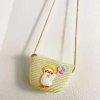 Kid'S Straw Animal Cartoon Cute Vacation Square Zipper Shoulder Bag sku image 2