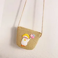 Kid'S Straw Animal Cartoon Cute Vacation Square Zipper Shoulder Bag sku image 3