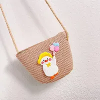 Kid'S Straw Animal Cartoon Cute Vacation Square Zipper Shoulder Bag sku image 5