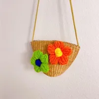 Kid'S Straw Color Block Flower Cute Bucket Zipper Shoulder Bag main image 2
