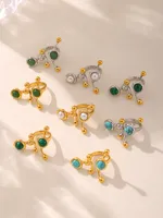 Exaggerated Luxurious Geometric 304 Stainless Steel Plating Inlay Artificial Pearls December Birthstone Turquoise 18K Gold Plated Women's Rings main image 1