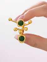 Exaggerated Luxurious Geometric 304 Stainless Steel Plating Inlay Artificial Pearls December Birthstone Turquoise 18K Gold Plated Women's Rings main image 4