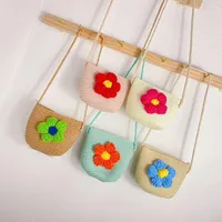 Kid'S Straw Flower Cute Vacation Square Zipper Shoulder Bag main image 1