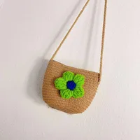 Kid'S Straw Flower Cute Vacation Square Zipper Shoulder Bag sku image 1