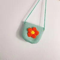Kid'S Straw Flower Cute Vacation Square Zipper Shoulder Bag sku image 4