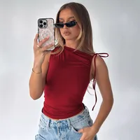 Women's Vest Tank Tops Lace-Up Simple Style Classic Style Solid Color main image 2