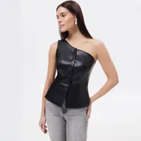 Women's Leather Jacket Vest Tank Tops Button Y2K Solid Color main image 3
