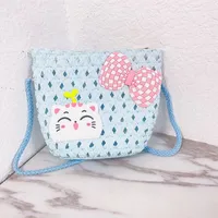 Kid'S Straw Cat Bow Knot Cute Square Zipper Shoulder Bag main image 3