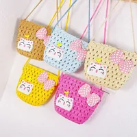 Kid'S Straw Cat Bow Knot Cute Square Zipper Shoulder Bag main image 1