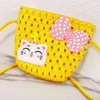 Kid'S Straw Cat Bow Knot Cute Square Zipper Shoulder Bag sku image 2