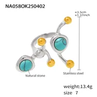 Exaggerated Luxurious Geometric 304 Stainless Steel Plating Inlay Artificial Pearls December Birthstone Turquoise 18K Gold Plated Women's Rings sku image 5