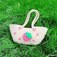 Women's Cotton Strawberry Vacation Square Zipper Handbag sku image 4
