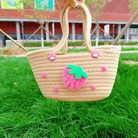 Women's Cotton Strawberry Vacation Square Zipper Handbag sku image 2