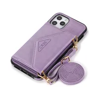 New For IPhone Card Leather Case 13 Lady Crossbody X With Lanyard Bag Phone Case Simple Korean Ins Style main image 3