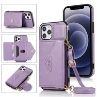 New For IPhone Card Leather Case 13 Lady Crossbody X With Lanyard Bag Phone Case Simple Korean Ins Style main image 1