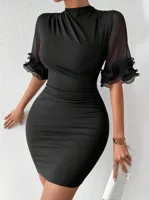 Women's Sheath Dress Elegant High Neck Short Sleeve Solid Color Above Knee Anniversary Travel Daily main image 1