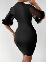 Women's Sheath Dress Elegant High Neck Short Sleeve Solid Color Above Knee Anniversary Travel Daily main image 2