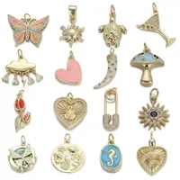 Casual Simple Style Heart Shape Butterfly Shell Copper Polishing Enamel Inlay Acrylic Pearl Zircon 18K Gold Plated DIY Jewelry Accessories main image 1