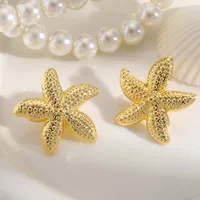 1 Pair Vacation Beach Classic Style Scallop Starfish Irregular Scallop Inlay Copper Zircon 18K Gold Plated Ear Studs main image 5