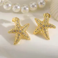 1 Pair Vacation Beach Classic Style Scallop Starfish Irregular Scallop Inlay Copper Zircon 18K Gold Plated Ear Studs main image 4