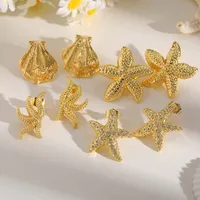 1 Pair Vacation Beach Classic Style Scallop Starfish Irregular Scallop Inlay Copper Zircon 18K Gold Plated Ear Studs main image 2
