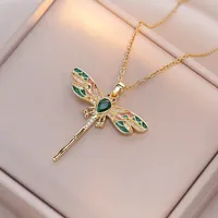 Elegant Four Leaf Clover Heart Shape Butterfly Titanium Steel Copper Plating Zircon Women's Pendant Necklace sku image 57