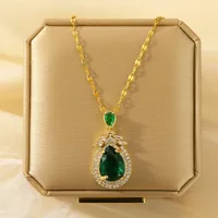 Elegant Four Leaf Clover Heart Shape Butterfly Titanium Steel Copper Plating Zircon Women's Pendant Necklace sku image 62