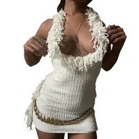 Women's Hip Skirt Fringe Dress Elegant Classic Style Halter Neck Tassel Sleeveless Solid Color Above Knee Casual Daily main image 4
