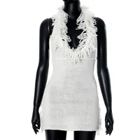 Women's Hip Skirt Fringe Dress Elegant Classic Style Halter Neck Tassel Sleeveless Solid Color Above Knee Casual Daily main image 5