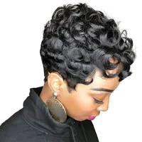 Unisex Simple Style Casual Holiday Weekend Real Hair Homogeneous And Oblique Short Curly Hair Wigs main image 5