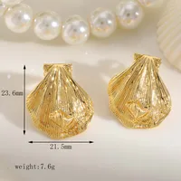 1 Pair Vacation Beach Classic Style Scallop Starfish Irregular Scallop Inlay Copper Zircon 18K Gold Plated Ear Studs sku image 1