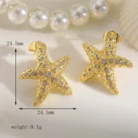 1 Pair Vacation Beach Classic Style Scallop Starfish Irregular Scallop Inlay Copper Zircon 18K Gold Plated Ear Studs sku image 3
