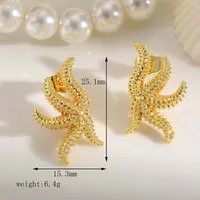 1 Pair Vacation Beach Classic Style Scallop Starfish Irregular Scallop Inlay Copper Zircon 18K Gold Plated Ear Studs sku image 4
