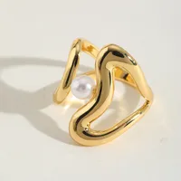 Elegant Romantic Classic Style Solid Color Copper Plating Imitation Pearl 18K Gold Plated Women's Open Rings main image 2