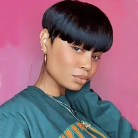 Women's Simple Style Casual Masquerade Carnival Real Hair Homogeneous And Oblique Short Straight Hair Wigs main image 1