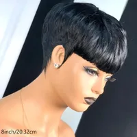 Women's Simple Style Casual Masquerade Carnival Real Hair Homogeneous And Oblique Short Straight Hair Wigs main image 2