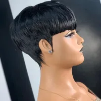 Women's Simple Style Casual Masquerade Carnival Real Hair Homogeneous And Oblique Short Straight Hair Wigs main image 3
